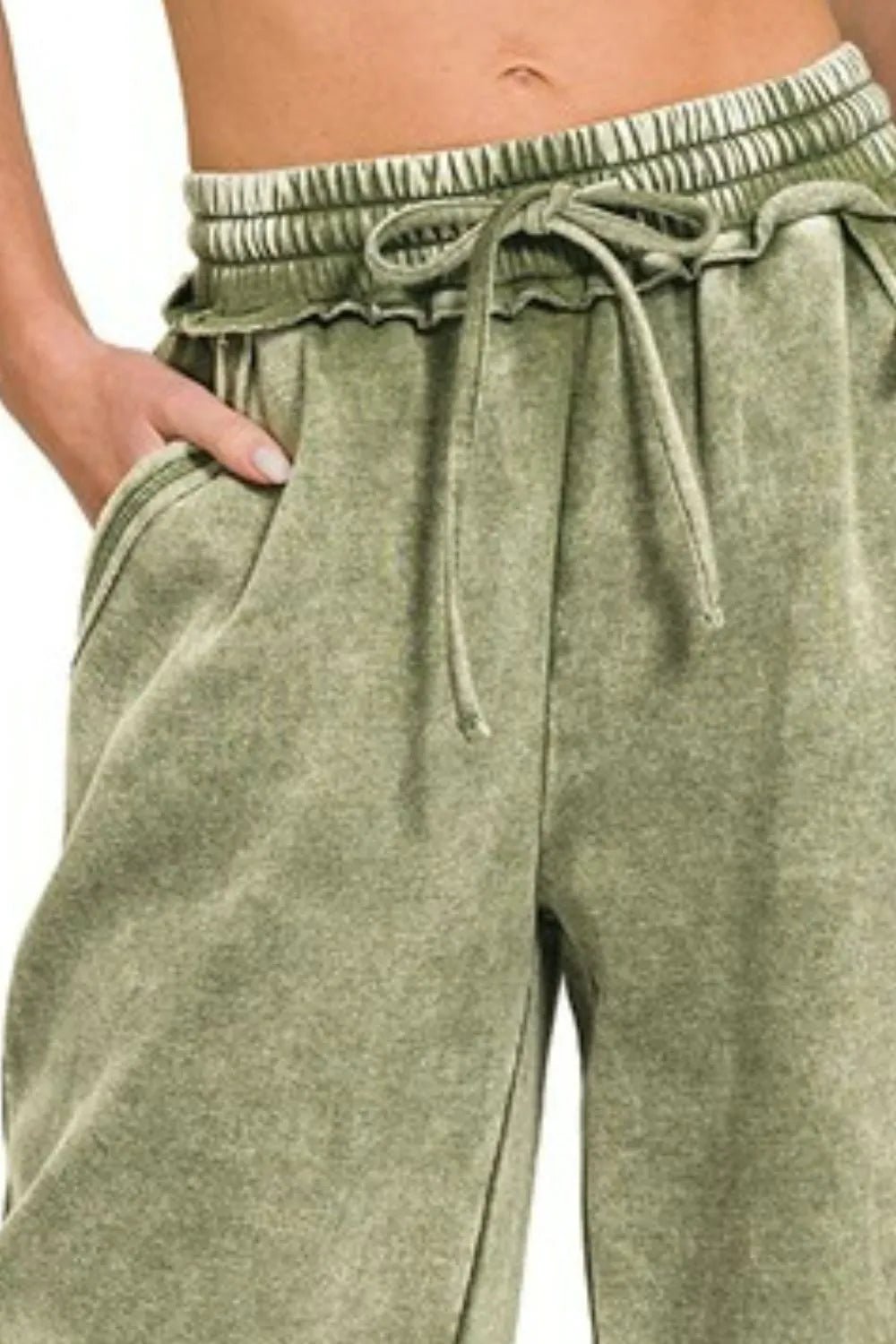 Zenana Full Size Acid Wash Fleece Palazzo Sweatpants with Pockets Plus Size - 926 West