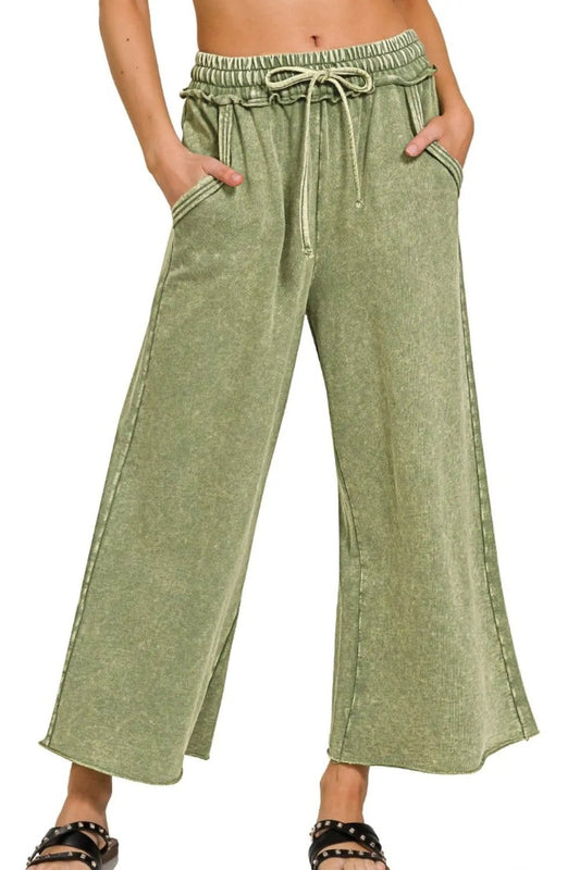 Zenana Washed French Terry Palazzo With Pockets - 926 West