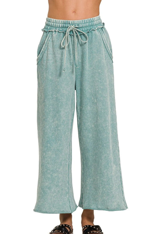 Zenana Washed French Terry Palazzo With Pockets - 926 West